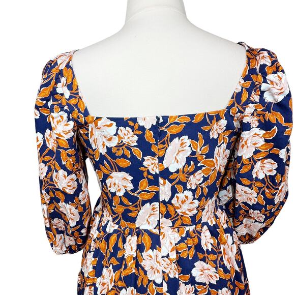 Amur Medina  Floral Twist Front Ruffle Mini Dress Twilight Blue Women 14 NWT - Picture 9 of 15